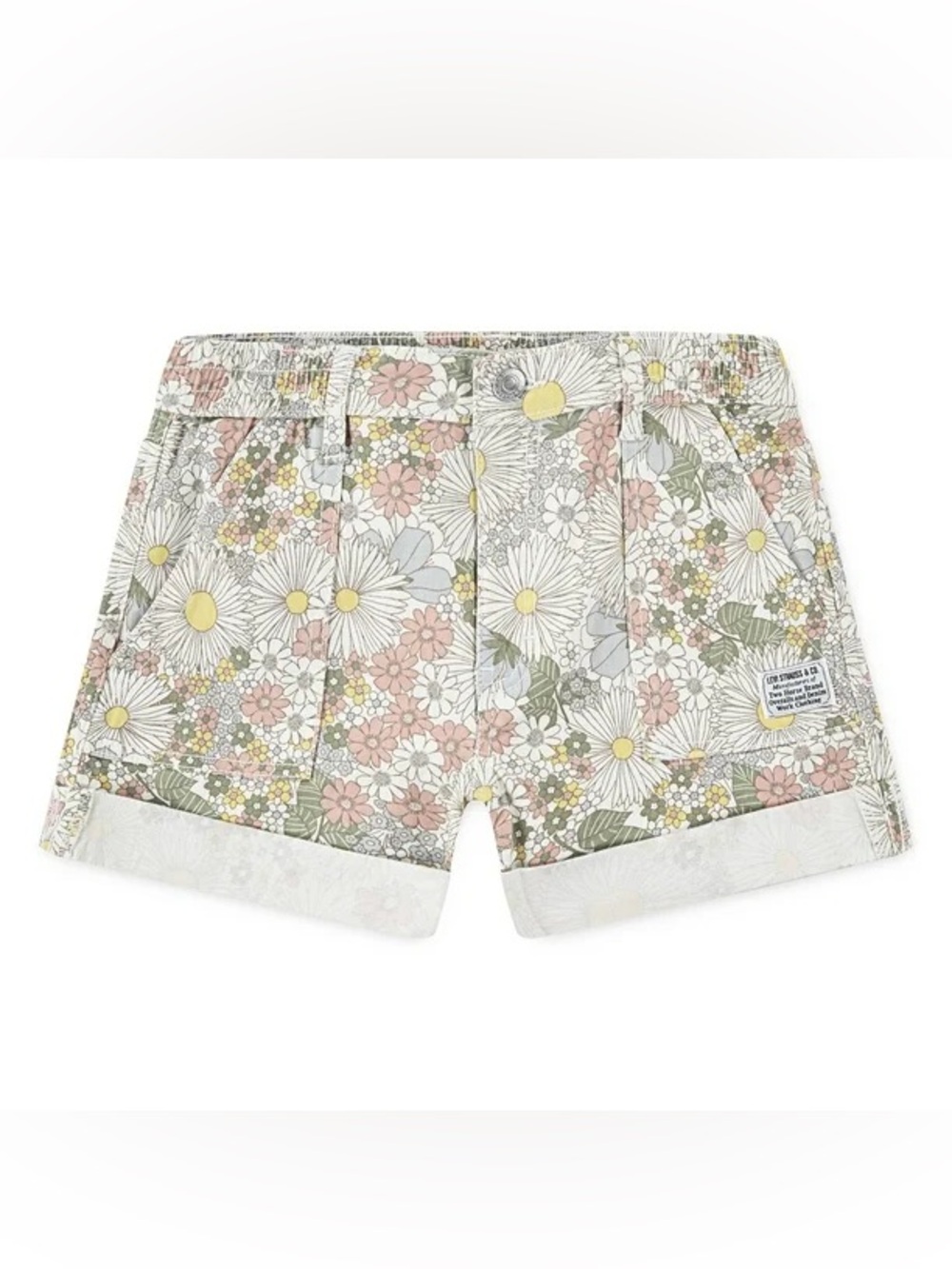 Levi’s Girls Floral Print Cuffed Shorts Pastel Daisy Denim Size 10/12